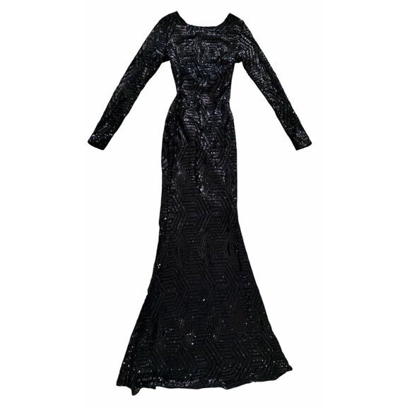 Black Sequin Long Sleeve Evening Gown Women’s Small Elegant Formal Dress - Picture 2 of 12